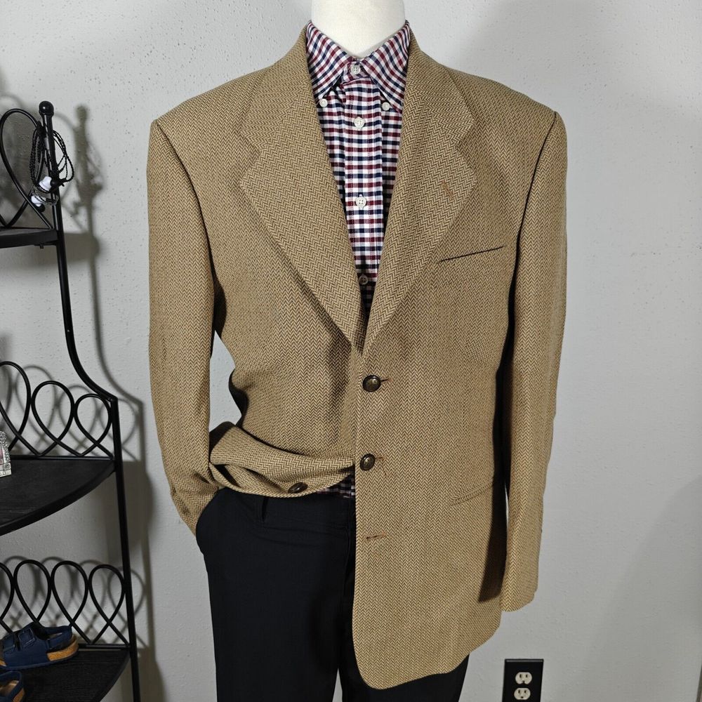 Zanetti Firenze Mens Sport Coat Blazer Three Button Brown Herringbone Wool 44r